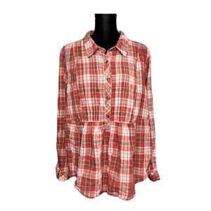 Torrid Red Plaid Lightweight Cotton Peplum Blouse (Size 2)